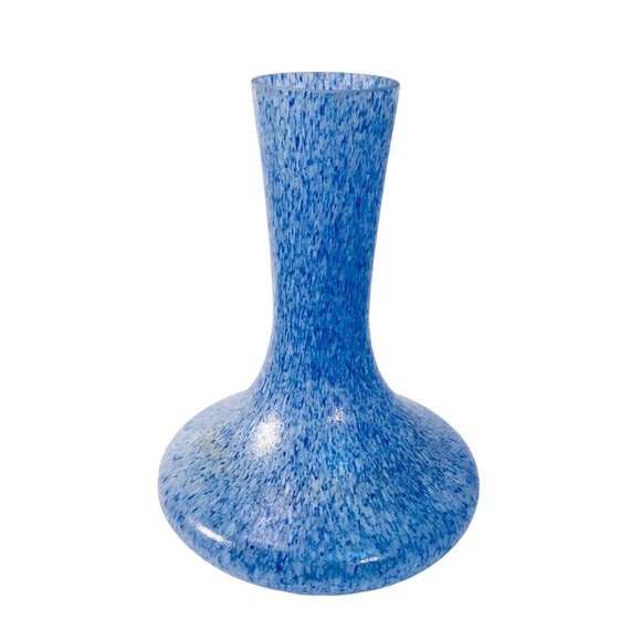 MCM Blue White Splatter Texture Tapered Art Glass Vase 9.5” Vintage - Picture 12 of 13